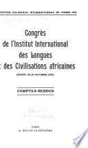 Congrès de l'Institut international des langues et des civilisations africaines, Paris, 16-19 octobre 1931