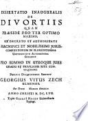 Dissertatio inauguralis de Divortiis, etc