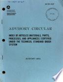 Index of Articles (materials, Parts, Processes, and Appliances) Certified Under the Technical Standard Order System