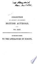 Introduction to the Literature of Europe in the 15th, 16th, and 17th Centuries