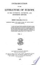 Introduction to the Literature of Europe in the Fifteenth, Sixteenth, and Seventeenth Centuries