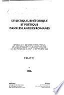 Stylistique, rhétorique et poétique dans les langues romanes